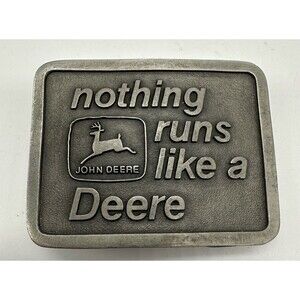John Deere Nothing Runs Like A Deere Silver Tone Belt Buckle Vintage